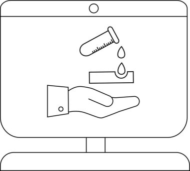 Bir monitör beyaz arkaplana karşı test tüpünden damlayan sıvıyı alan bir eli gösterir