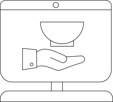 Üzerinde bir kase olan bir el gösteren monitör.