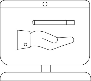 Takım elbiseli bir el bilgisayar ekranında sigaraya uzanır.