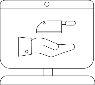 Bilgisayar ekranına uzanmış bir el et satırının altında.