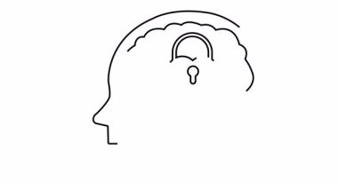 İçinde kalp şeklinde asma kilit olan beyni olan bir kafa silueti.