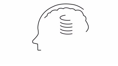 Çizgi sanatı, içinde bozuk para veya veri tabanı bulunan beyni olan bir kafa profilini tasvir eder.