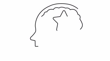 Beyaz arka planda izole edilmiş, içinde yıldız şekli olan bir beyni gösteren kafa çizgisi.