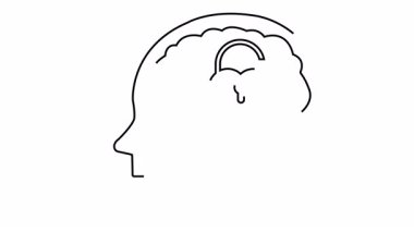 Bir kafa çizgisi içinde açık kalp şeklinde kilit olan bir beyin çizimi içerir.