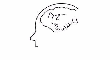 İçinde el sıkışma şeklinde bir beyin olan bir baş silueti.