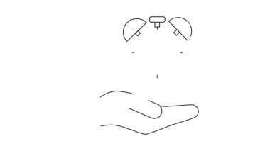 Bir çalar saat sunan çizilmiş el. Basit siyah beyaz tasarım.