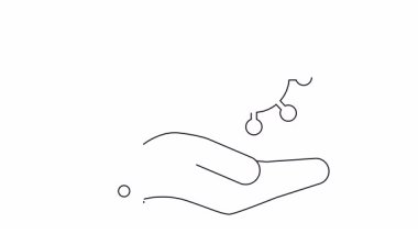 Üzerinde yüzen bir koronavirüs çizimi olan bir el.