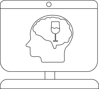 Bilgisayar monitörü, içinde şarap kadehi bulunan beyin şeklindeki bir bulutla bir kafa çizgisi görüntüler.
