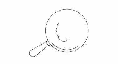 Büyüteç, beyaz zemin üzerinde siyah çizgiler oluşturan bir beyne odaklanır.