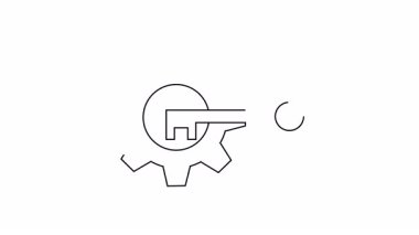 Çizgi sanatında resmedilmiş dairesel merkezine anahtar yerleştirilmiş bir vites.