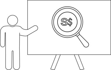 Tahta üzerinde S sembolü olan büyüteçlere işaret eden çöp adam.