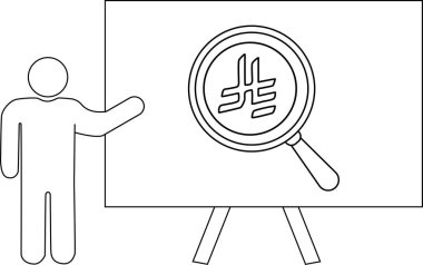 Büyütülmüş bir kripto para sembolü gösteren beyaz tahtayı gösteren bir kişi sunumu