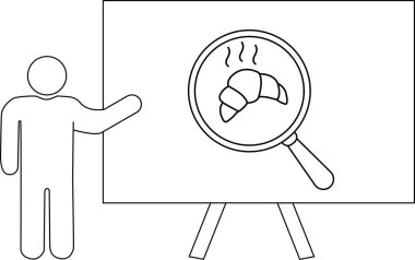 Tahtadaki sunum büyüteçteki kruvasanı gösteriyor.