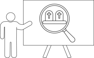 Tabela üzerinde mezar taşlarını gösteren büyüteçle sunum tahtası