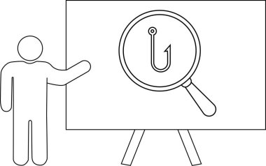 Şövalye destekli bir tahtanın üzerinde büyüteç altında sahte kanca sunan bir adam.