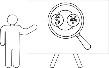 Taslak Kişi, döviz kurunun üzerinde büyüteç gösteren bir pano sunar