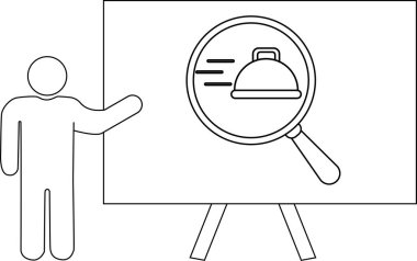 Bir sunucunun yemek tabağının üzerinde büyüteçle tahtayı göstermesi.