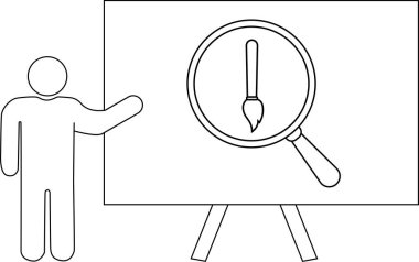 Şekil, büyüteç altında boya fırçası sergilenen sehpalı bir sanat eseri sunar.