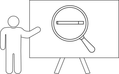 Beyaz bir tahtanın yanında elinde sigarasını gösteren bir büyüteç olsun.