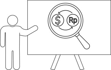 Bir taslak, bir kişinin para birimi sembollerinin üzerine büyüteç koyduğunu gösteriyor.