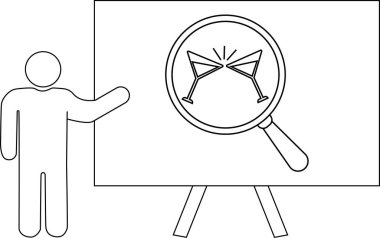 Sunum panosunun yanında elinde büyüteçle duran bir kişi iki martini bardağını birbirine vuruyor.