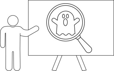 Bir insan beyaz tahtaya doğru hareket eder ve duruşta bir hayalet illüstrasyonunu büyütür.