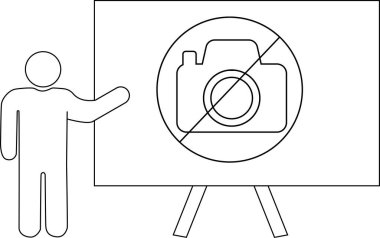 Kürsüde Fotoğraf Yok tabelasını sunan çöp adam