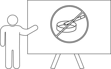 Tahtayı işaret eden çöp adam tripod standında burun büken bir sembol gösteriyor.