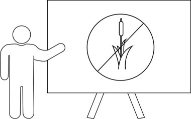 Çubuk figür bir levhaya doğru hareket ediyor. Üzerinde çizgili bir kuyruk var.