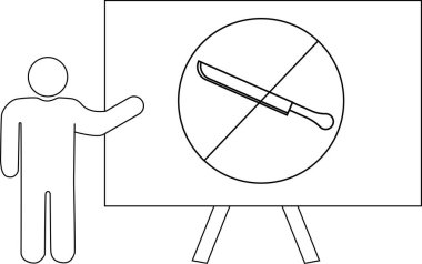 Sunum çubuğu figürü, yasak bir çemberde pala ile bir işareti işaret eder