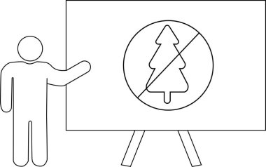 Kişi, üzerinde çizgili Noel ağacı sembolü olan bir tabelaya işaret ediyor.