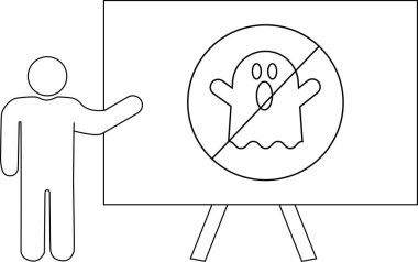 Yasak çemberin içinde bir hayaletin olduğu bir işareti işaret eden kişi.