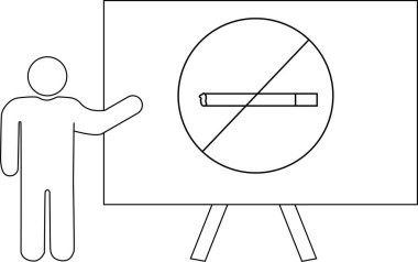 Şövalede sigara içilmez tabelasına işaret eden kişi