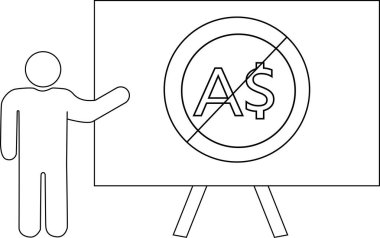 Çizgi çizimi bir levhaya işaret ediyor Bir ayakta bir sembol