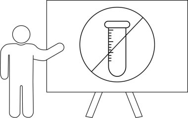 Çizgi sanatı, bir stantta test tüpü olmayan bir sembol sunan birini gösteriyor.