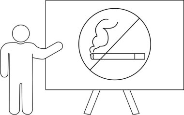 Görüntü, kürsüde sigara içilmez tabelasını gösteren bir kişi tasvir ediyor