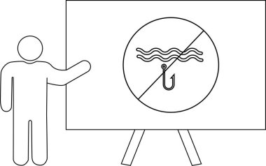 Sörf tahtasında balık tutulamaz işareti var.