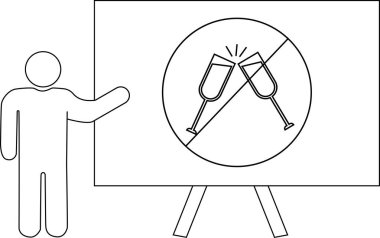 Bir stantta çapraz şampanya kadehleri olan alkolsüz bir tabela sunar.