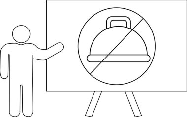 Tabağın üzerinde üstü çizili bir yemek tabağıyla işaret eden basit siyah beyaz çizim.