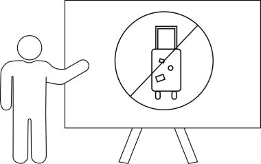 İçki yasağı sembolünün içinde bavulu olan bir levhayı işaret et.