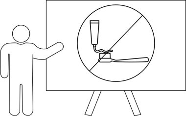 Çubuk bir figür, sehpadaki diş fırçasının üzerindeki diş macununun yasaklama işaretini işaret ediyor.