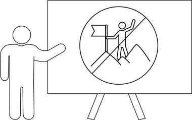 Çubuk bir figür, bayrak ile işaretlenmiş bir dağın zirvesine ulaşan başka bir figürün resmini sunar.