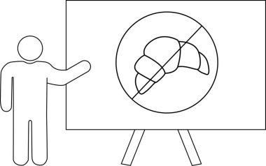 Bir insan sembolün içinde kruvasan olan bir tahta sunar.