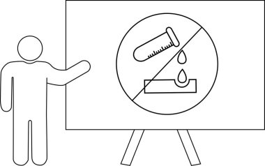 Bir insan, beyaz tahta bir standın üzerindeki yasaklı aşındırıcı madde sembolünü gösteren bir levhaya işaret ediyor.