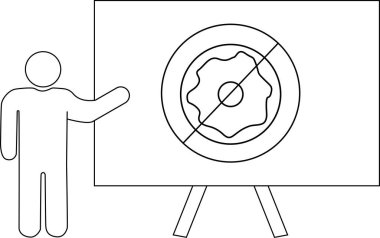 Bir çizgi, ayakta duran bir tahtada nodonut resmi sunan kişiyi gösterir