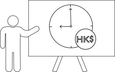 Tahtayı saat ve Hong Kong 'u daire şeklinde gösteren bir sopa figürü