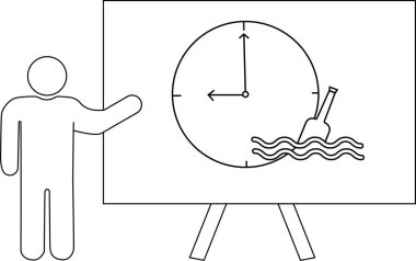 Çubuk şekil sunar, beyaz tahta bir şişede saat mesajı gösterir