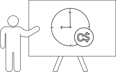 Çubuk rakam saat para saat sunar beyaz tahta sehpa üzerinde Kanada para birimi ile