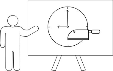 Çubuk şekli saat 9 'a ayarlanmış bir sunum tahtasını ve kasap bıçağını gösteriyor.