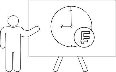 Sunucu, saat 12: 40 'ta İsviçre frangı sembollü sehpanın yanında duruyor.